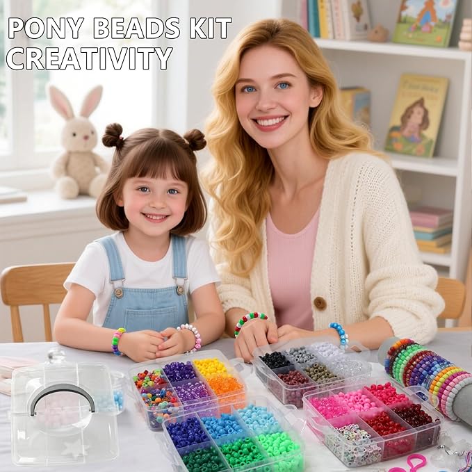 4600+pcs Pony Beads Kit, Kandi Hair Rainbow Beads Plastic Bead for Craft 6 x 9mm 23 Colors Large Hole Bead Set for Bracelets Jewelry Making (23Color(4600+Pcs))