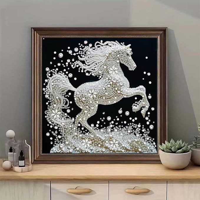 SHICERNHJ Special Shape Diamond Art Kits for Adults Beginners,White Horse Diamond Painting Kits,DIY Animals Crystal Rhinestones Painting kit for Home Wall Decoration 12 × 12 inch
