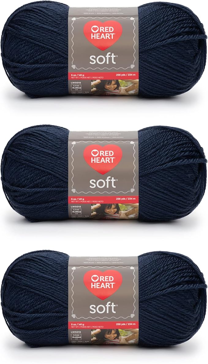 Red Heart Soft Navy Yarn - 3 Pack of 141g/5oz - Acrylic - 4 Medium (Worsted) - 256 Yards - Knitting/Crochet