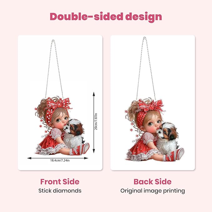 MXJSUA Diamond Art Hanging Kits for Adults Beginners, DIY Acrylic Special Shaped Crystal Diamond Gem Art Painting Hanging Ornament for Home Wall Decor and Gift (Girl and Dog)