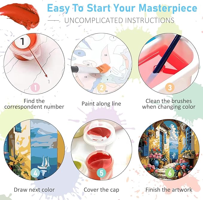 Paint by Numbers Kit for Adults - Seaside Acrylic Adult Paint by Number Kits on Canvas for Beginner, Seascape Landscapes DIY Oil Painting by Numbers for Adults Kit, Perfect for Home Decor Gift 16"x20"