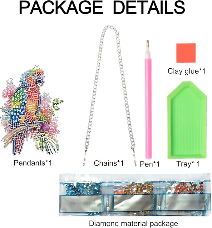 AiYuanzsh Animal Parrot DIY Acrylic Diamond Art Painting Pendant Kits Special Shaped Rhinestone Round Diamond Art Window Pendants Home Garden Wall Hanging Kits Home Wall Decor Gift