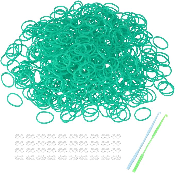 MECCANIXITY 1200 Pcs Loom Rubber Bands Kit with 50 Pcs S-Clips 2-Hooks Rubber Bands Refill Bracelet Making Kits for Weaving DIY Handcrafts Gift, Light Green