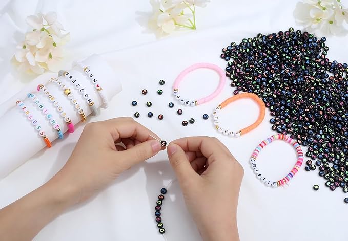 LAIDANLA 1000PCS Acrylic Number Beads Colorful Number Black Round Bead 7×4mm for Jewelry Bracelets Necklaces Key Chains Making