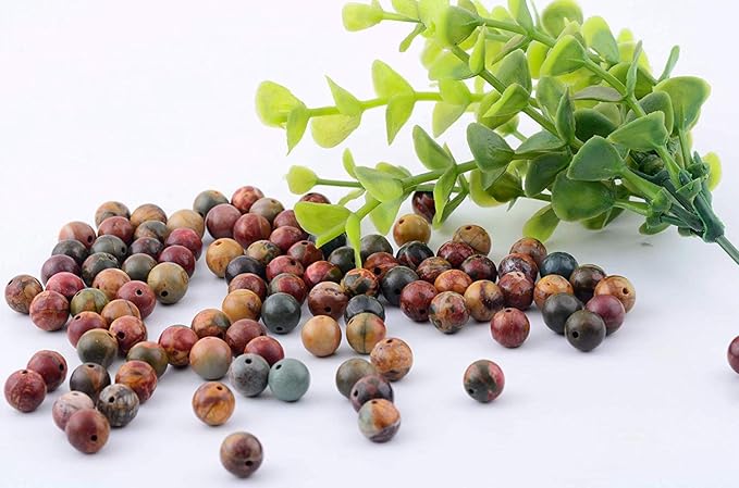 Natural Stone Beads 100pcs 10mm Picasso Jasper Round Genuine Real Stone Beading Loose Gemstone Hole 1mm DIY Charm Smooth Beads for Bracelet Necklace Earrings Jewelry Making (Picasso Jasper Red, 10mm)