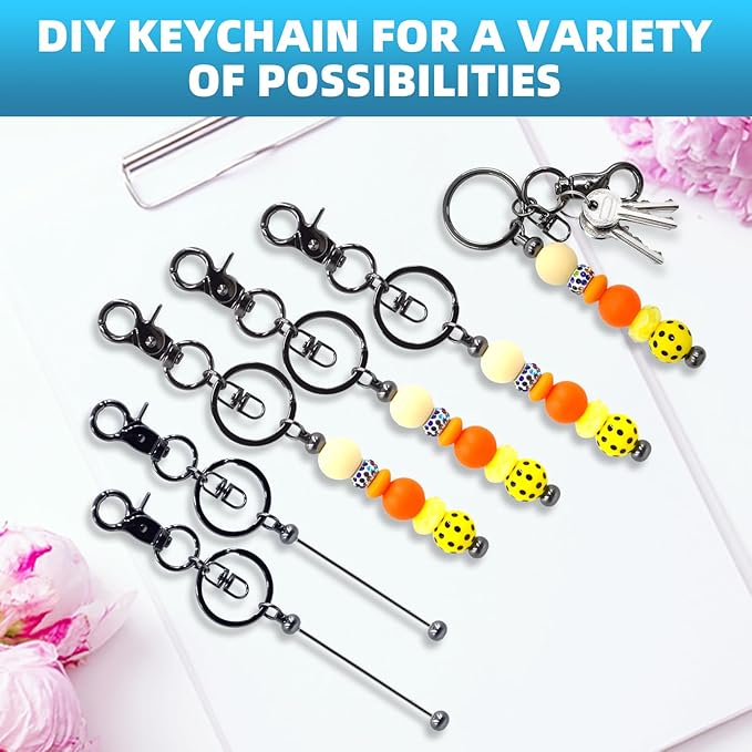 80 Pcs Beadable Keychains Bulk Kit – DIY Keychain Making Supplies with Metal Blanks for Crafts, Jewelry, Charms, Custom Projects – Blank Chain Bars for Beaded Keychain Design (Gray)