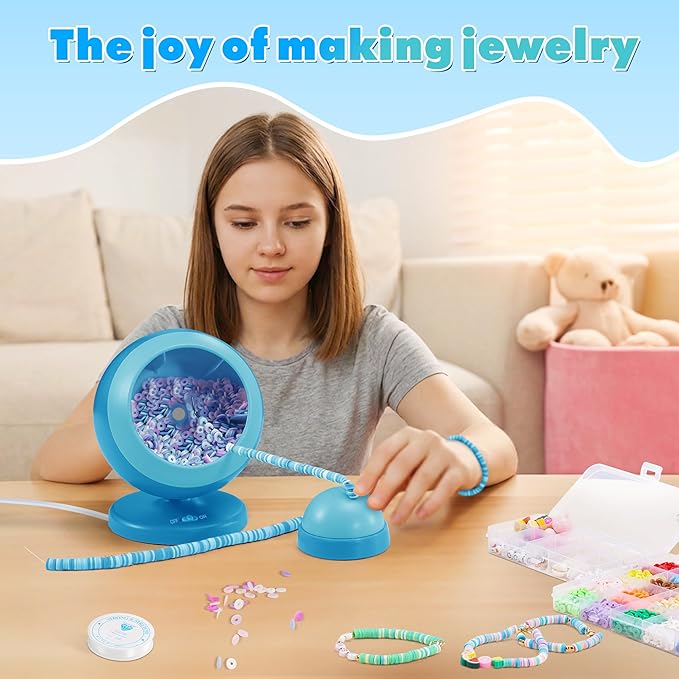 ETUDAW Bead Spinner, Clay Beads Bracelet Making Kit, Beginner Clay Beads and Charms Kit for Necklaces and Bracelets, DIY Arts and Crafts Birthday Gifts(Blue)