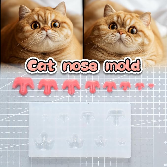 Nuvretk 8 Cute Silicone Molds for Needle Felting - Cat Nose Shapes for Stuffed Animals, DIY Crafts, and Accessories (Garfield)