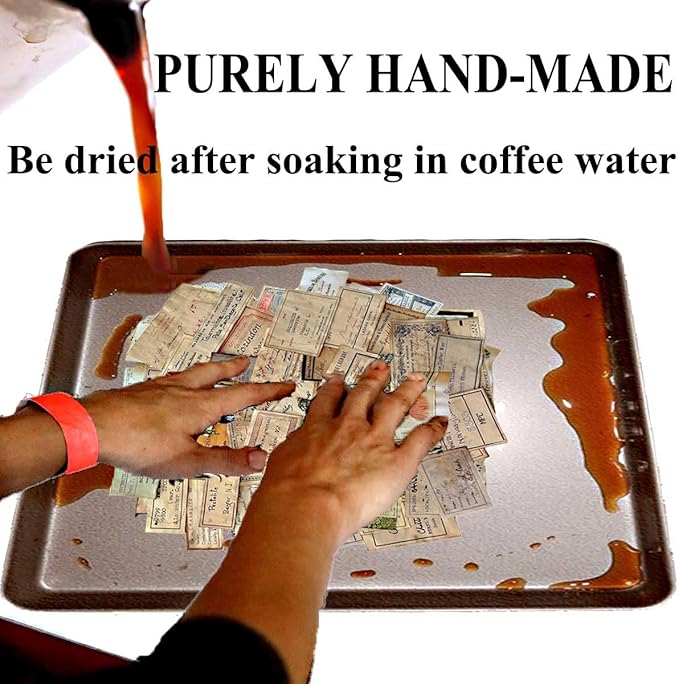 Coffee Stained Junk Journal Supplies, Handwritten Style Ephemera for Junk Journals, 45pcs Vintage Decoupage Paper for Scrapbook Kit, Aged Tag Label Materials for Room Decor Wall Collage Kit