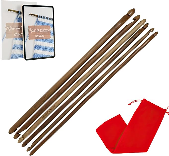KnitPal Double Ended Tunisian Afghan Crochet Hooks Set - Tunisian Crochet Hooks - 10 in (25cm) Long 6 US Sizes: A/2mm, B/2.5mm, C/2.75mm, D/3.25mm, E/3.5mm, F/3.75mm
