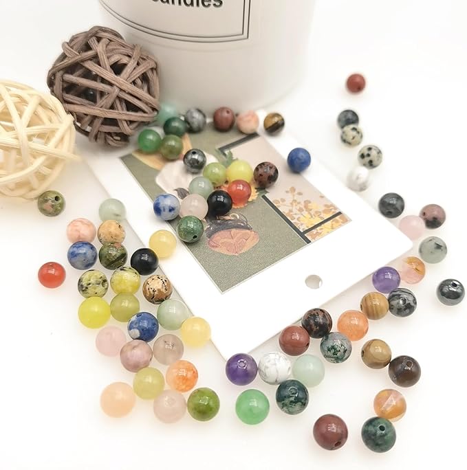 960pcs Natural Stone Beads Polished Beading 6mm Loose Beads Gemstone Crystal Energy Stone Healing Power for DIY Jewelry Making (6mm 24 Materials R2)