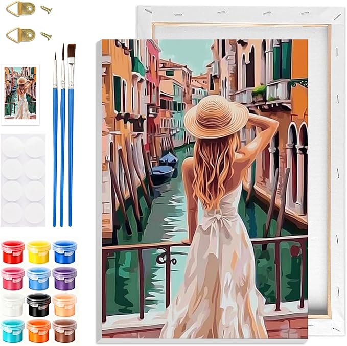 GHHKUD Venice Paint by Numbers Kits with Frame for Adults Beginners, DIY Landscape Paint by Numbers for Kids, Painting Art on Canvas Gifts Home Wall Decor 20x30cm