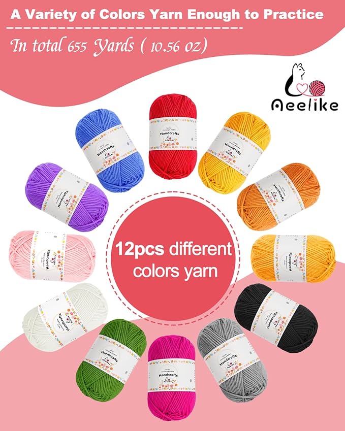 Aeelike Crochet Kit for Beginners Young and Old, First Crochet Kit for Adults Include 23pcs Crocheting Hooks, 655 Yards Yarn Set, Instruction, Bag, Crocheting Accessories and Supplies, WineRed