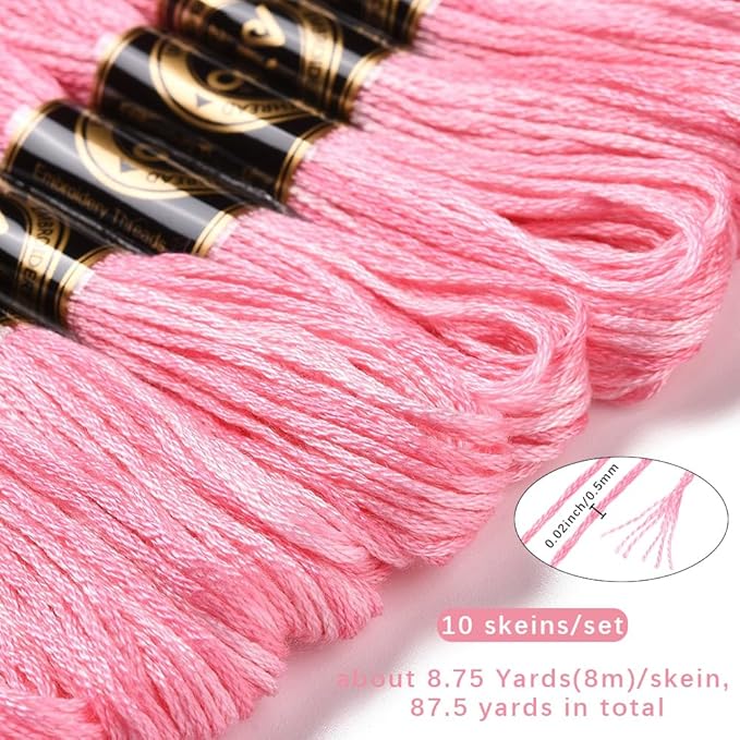 10 Skeins 87.5 Yards 6 Ply Variegated Hot Pink Embroidery Thread Segment Dyed Cross Stitch Floss Gradient Friendship Bracelet String Yarn Bulk for Sewing Making Jewelry Needlecraft Knitting