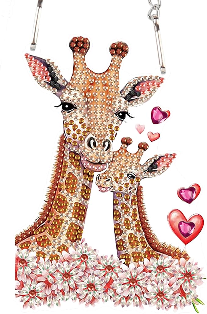 AiYuanzsh DIY Acrylic Diamond Painting Hanging Kits, Love Giraffes Special Shape Diamond Rhinestone Round Diamond Art, Window Decorations Home Garden Wall Hangings Valentine's Day Gifts