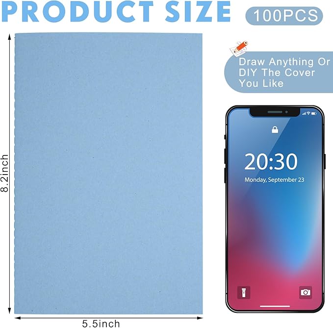 mimorou 100 pcs journals notebooks bulk - kraft softcover a5 small notebooks 5.5 inch x 8.3 inch notepads with 60 page 30 sheet for writing sketch travel office supplies(light blue,lined)