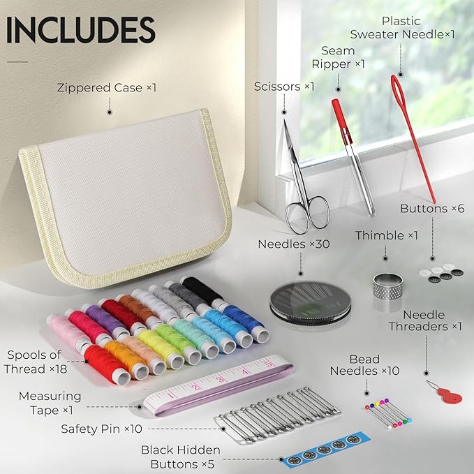 Coquimbo Sewing Kit Gifts for Adults Teen Grils Women Mom Grandma, Portable Sewing Supplies Contains Tape Measure, Scissors, Thimble, Thread, Sewing Needles (Beige, M)