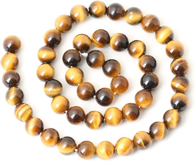 cheavian 45pcs 8mm natural yellow tiger eye stone gemstone round loose beads for jewelry making diy findings 1 strand 15"