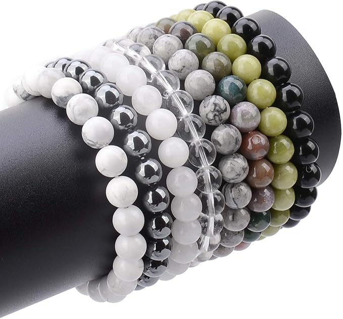 LPBeads Natural Stone Beads Set Kits 8mm Round Loose Gemstone Assorted Color with Accessories Tools for Bracelet Jewelry Making (100% Natural Stone Beads Kit 4)