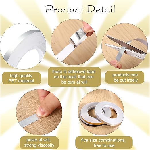Nuanchu 3 Rolls Metalized Polyester Film Washi Tape 3/8'' W x 55 Yds L Decorative Metallic Washi Tape Gold Black Silver Mirror Wall Border Adhesive for Molding Trim DIY Graphic Art Decor Gifts