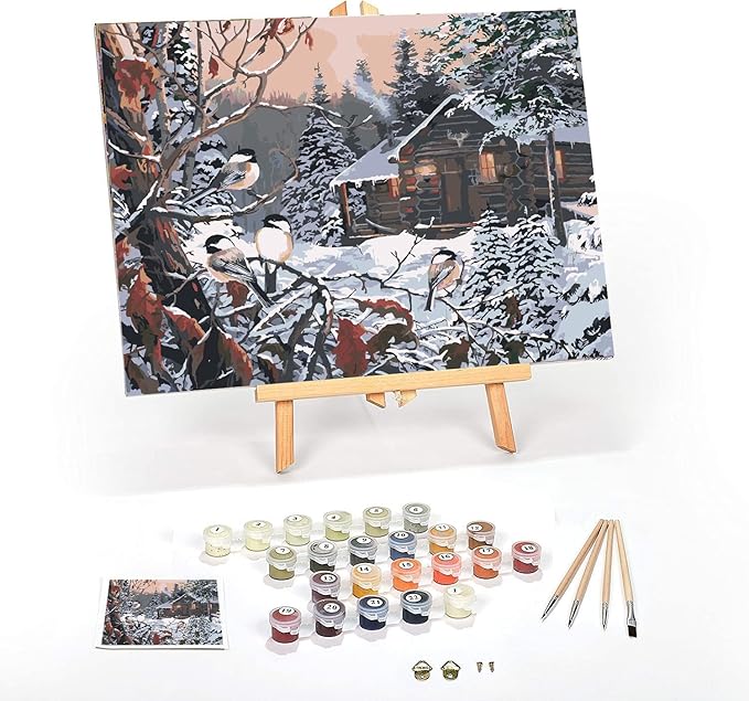 Ledgebay DIY Paint by Numbers Kit for Adults Framed Canvas Beginner to Advanced Paint by Numbers Kit Kits Include Acrylic Paint Set Brushes Tabletop Easel (Enchanted Woods 12"x16" Framed)