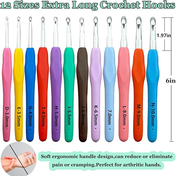 Hobekoee 22 Sizes Crochet Hooks Set with Sky Blue Case,0.5mm-10mm Ergonomic Soft Handle Crochet Hook Needles Set for Arthritic Hands,Complete Crochet Set