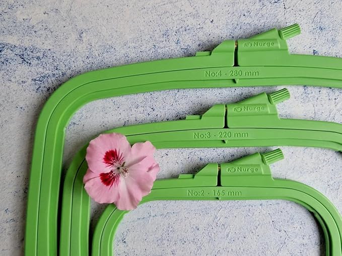nurge square embroidery hoop - plastic cross stitch frame for needlepoint & embroidery - adjustable craft hoop - green - set of 3