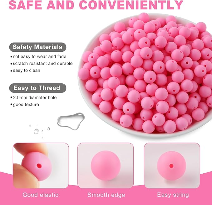 160Pcs 12mm Silicone Beads for Keychain Making Bracelet Necklace, Bulk Round Silicone Beads for Pens(Pink)