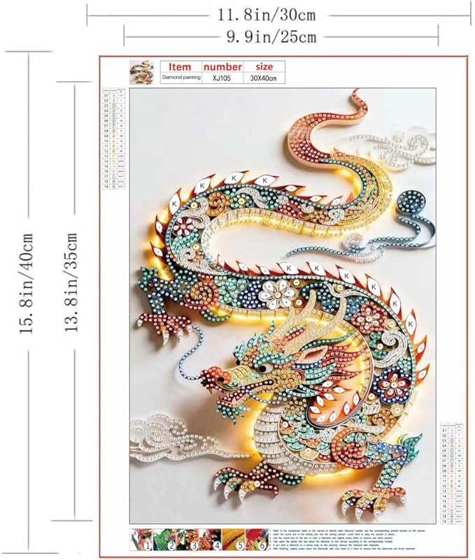 Dragon Special Shape Diamond Art Kits For Adults Beginners,DIY Crystal Rhinestones Diamond Painting Kit For Crafts For Adults,5D Diamond Art Painting Mosaic Making For Home Wall Decor 12 X 16inch