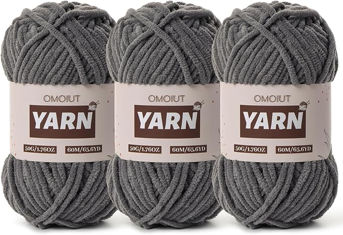 3 Packs Plush Chenille Chunky Crochet Amigurumi Yarn - Baby Yarn for Crocheting Soft - Fluffy Velvet Yarns Knitting for Blankets Crafts 150g / 196.8yds (3 Dark Gray)