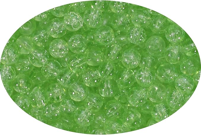 1050pcs Green Crackle Glass Beads Handcrafted Round Lampwork Smooth Loose Beads for Bracelet & DIY Jewelry Making 6mm