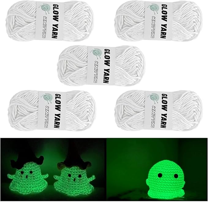 5 Rolls Yarn for Crocheting - Glow in The Dark Yarn for Crochet, Crochet Kit for Beginners, Crocheting, DIY Art, Crafts Sewing Beginners - Christmas Halloween Decorations (5PCS - White)