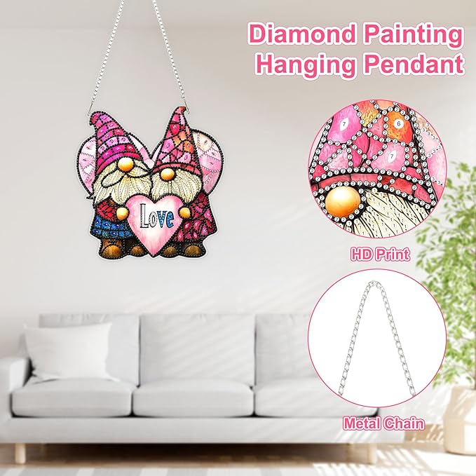 TOSTOG Diamond Art Hanging Kits for Adults, Couple Gnome Diamond Painting for Adults Window Pendant, Valentine Special Shape Diamonds Diamond Painting Hanging Pendant Kit for Home Couple Decor Gift