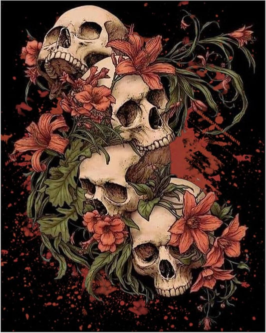 Skull Paint by Numbers Kit for Adults, Skull Paint by Numbers Kit for Adults Beginner, Skeleton Paint by Number Kits for Gift Home Decor 16''W x 20''L