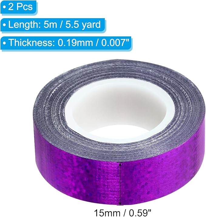 PATIKIL Glitter Sparkle Tape 15mm x 5m, 2 Pack Holographic Art Decorative Masking Tapes Self-Adhesive for DIY Scrapbook Art Craft Wrapping, Purple