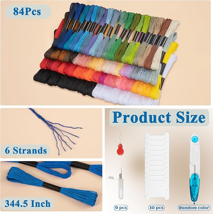 Friendship Bracelet String, 84 Skeins Cross Stitch Thread, 344.5 Inch Cotton Embroidery Floss, Hand Embroidery Thread Tools are Ideal for DIY Sewing and Embroidery Crafts Making