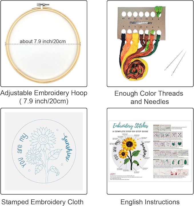 Louise Maelys Embroidery Kits for Beginners,Cross Stitch Kit for Adults,DIY Needlepoint with Sunflower Pattern-You are My Sunshine
