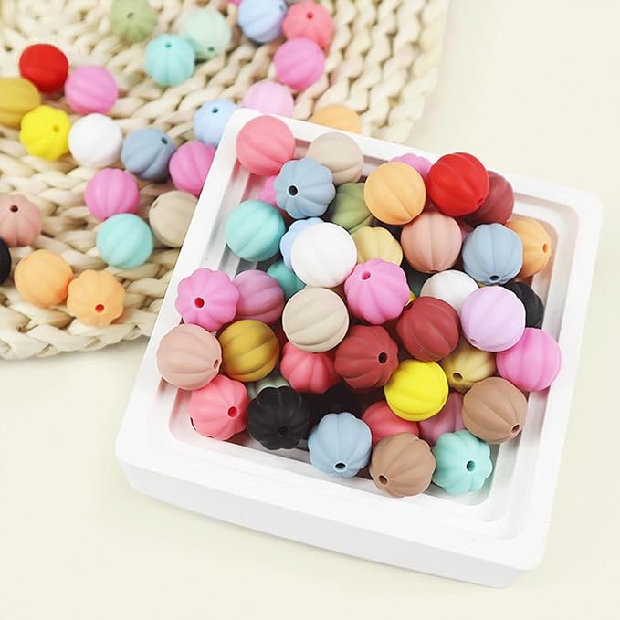 40PCS Pumpkin Silicone Beads Colorful Silicone Beads Bulk Spacer Beads Colorful Focal Beads for DIY Craft Garland Keychain Lanyard Necklace Bracelet Jewelry Making Accessories Handmade Crafts
