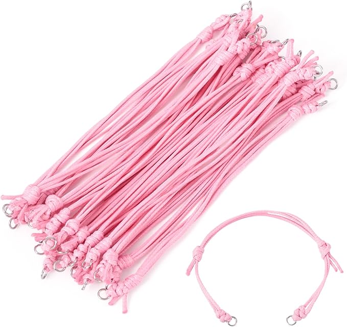 KISSITTY 20pcs Adjustable Bracelet Cords for Connector Charms Waxed Polyester Thread Cord Pink Color Half Finished Bracelet for Friendship Bracelets Jewelry Making