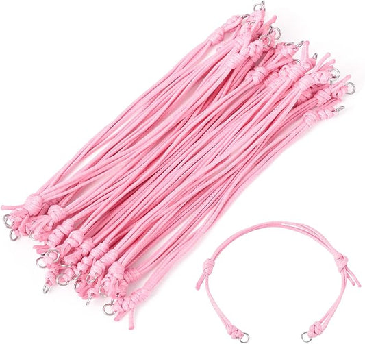 KISSITTY 20pcs Adjustable Bracelet Cords for Connector Charms Waxed Polyester Thread Cord Pink Color Half Finished Bracelet for Friendship Bracelets Jewelry Making
