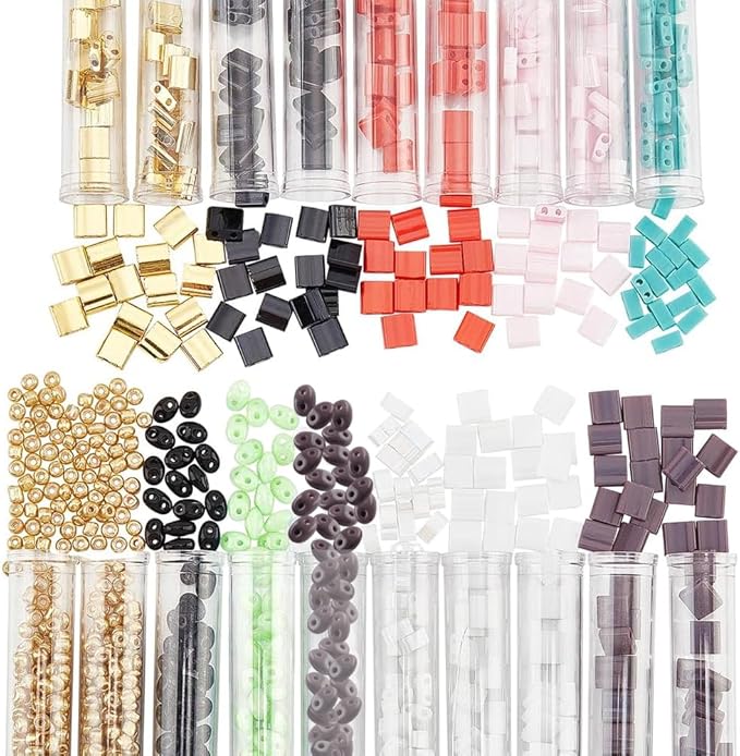 NBEADS About 750 Pcs 2-Hole Beads Glass Seed Beads Set, 2 Styles 2-Hole Glass 3 Colors Czech Two-Hole Seed for Bracelet Necklace Earring Jewelry Making