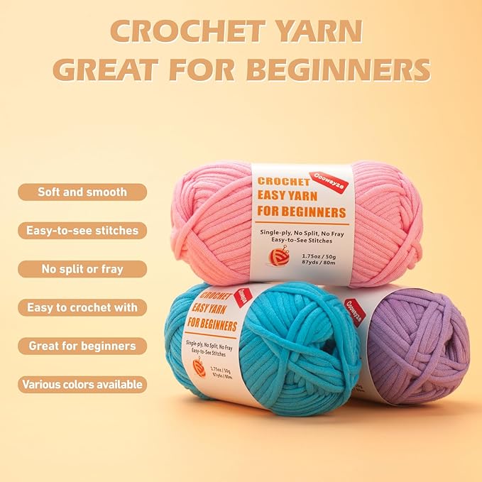 Crochet Yarn for Beginners, Cotton Yarn for Crocheting & Knitting, 3 Pack×1.8 oz Amigurumi Yarn with Easy-to-See Stitches-Thick and Soft, Worsted Medium # 4, Cotton-Nylon Blend