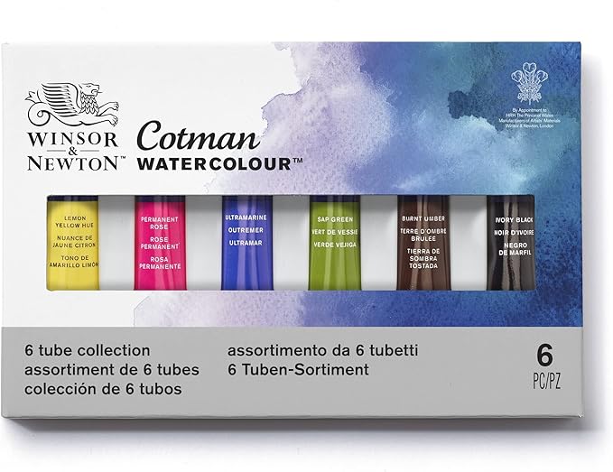 Winsor & Newton Cotman Watercolor Paint Set, 6 Colors, 8ml (0.27-oz) Tubes