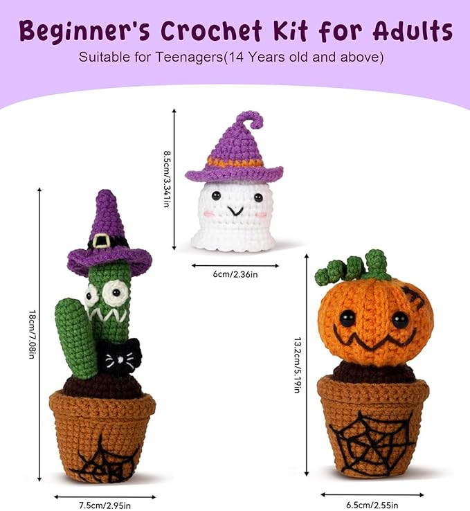 Spearlcable Crochet Kit for Beginners Halloween Crochet Starter Kit DIY Amigurumi Crafts for Adults with Step-by-Step Video Tutorials, DIY Crochet Knitting Kit Halloween Decor