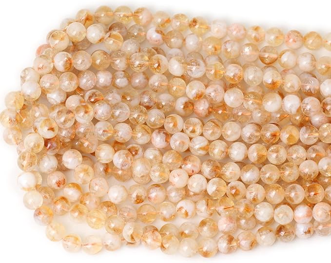 cheavian 45pcs 8mm natural yellow feather citrine gemstone round loose beads crystal energy stone healing power for jewelry making 1 strand 15"