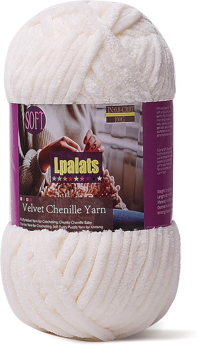 Baby Blanket Yarn for Crocheting Soft - 1 Pack of 100g/3.5oz Chunky Chenille Yarn for Knitting Blankets Amigurumi - Super Bulky Yarns - 87 Yards Thick Plush Yarns (1, Milk White)