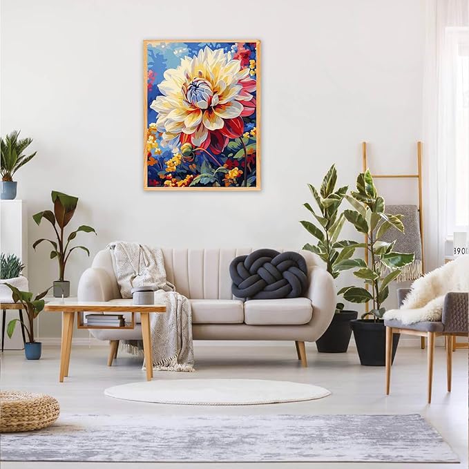 MAXBYE Dahlia Flower Paint by Numbers for Adults, Abstract Floral Adults' Paint by Number Kits on Canvas Without Frame, DIY Easy Oil Painting for Home Wall Decor Gift 12x16inch