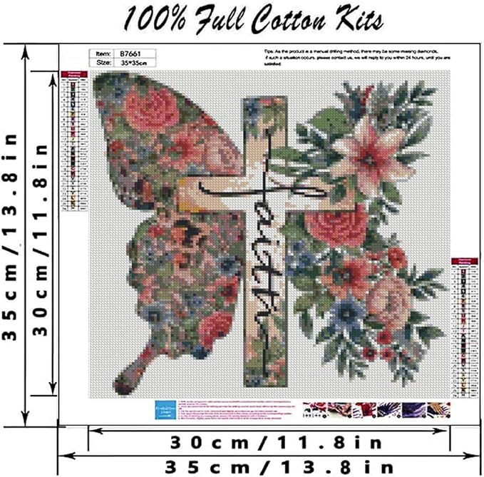 butterfly flower stamped cross stitch kits cross stitch patterns,religious cross dimensions cross stitch kits embroidery kit arts and crafts for beginners 13.7x13.7 inch