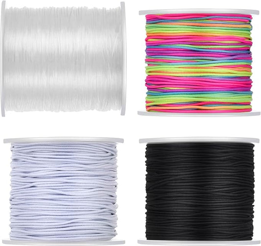 Stretchy Bracelet String Kit(4 Rolls Mixed), 1.0mm Elastic Cord for Beading, Tensile String for Crafts, DIY Friendship Bracelet String for Bracelets, Necklace, Jewelry Making, Crafts and Sewing