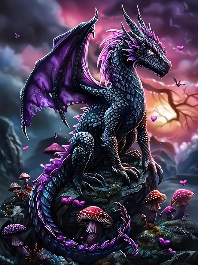 Purple Dragon Diamond Art Kits for Adults, Dragon Diamond Painting for Beginners, Diamond Dot, Gem Painting Kit, Crafts for Adults, Dimond Art Paintings Kit, Crystal Home Wall Decor Gifts (12x16inch)